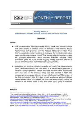Monthly Report of International Centre for Political Violence and Terrorism Research