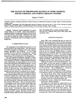 The Status of Freshwater Mussels in Some Georgia, South Carolina and North Carolina Waters