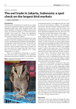 The Owl Trade in Jakarta, Indonesia: a Spot Check on the Largest Bird Markets CHRIS R