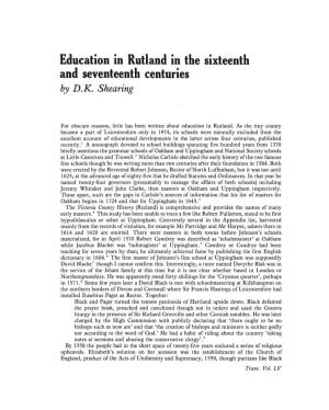 Education in Rutland in the Sixteenth and Seventeenth Centuries Pp.38-48