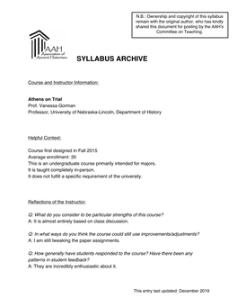 Syllabus Archive