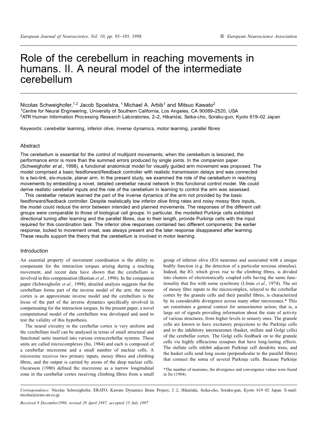 Role of the Cerebellum in Reaching Movements in Humans. II. a Neural Model of the Intermediate Cerebellum