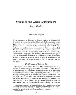 Studies in the Greek Astronomers