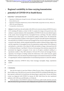 Regional Variability in Time-Varying Transmission Potential of COVID-19 in South Korea