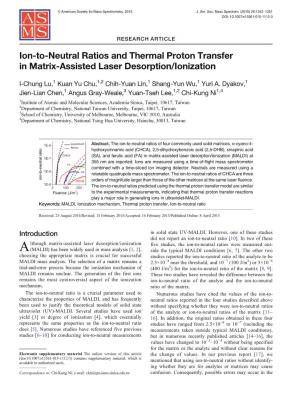 Ion-To-Neutral Ratios and Thermal Proton Transfer in Matrix-Assisted Laser Desorption/Ionization