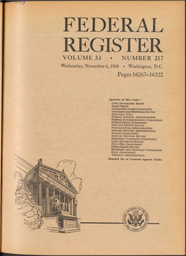 FEDERAL REGISTER VOLUME 33 • NUMBER 217 Wednesday, November 6, 1968 • Washington, D .C