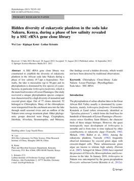 Hidden Diversity of Plankton in the Soda Lake Nakuru, Kenya, During A