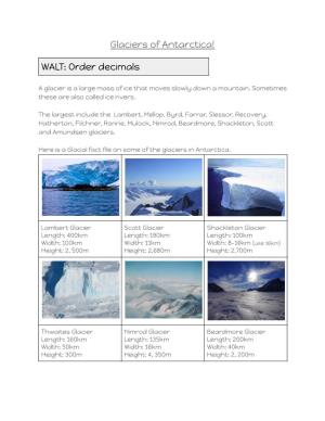 Glaciers of Antarctica! WALT: Order Decimals