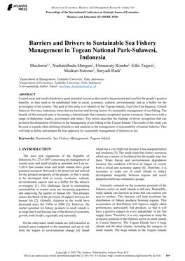 Barriers and Drivers to Sustainable Sea Fishery Management In