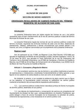Ordenanza Municipal Reguladora De Caminos Rurales