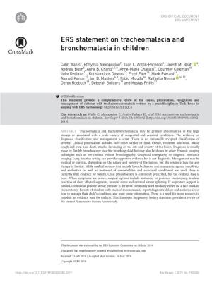ERS Statement on Tracheomalacia and Bronchomalacia in Children