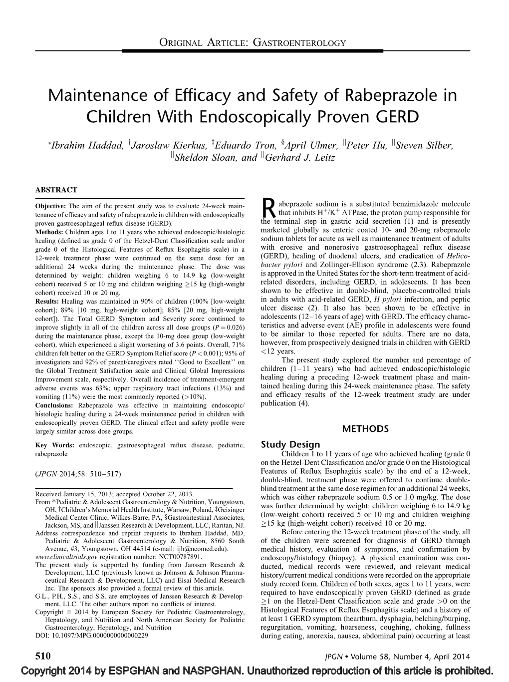 Maintenance of Efficacy and Safety of Rabeprazole in Children with Endoscopically Proven GERD