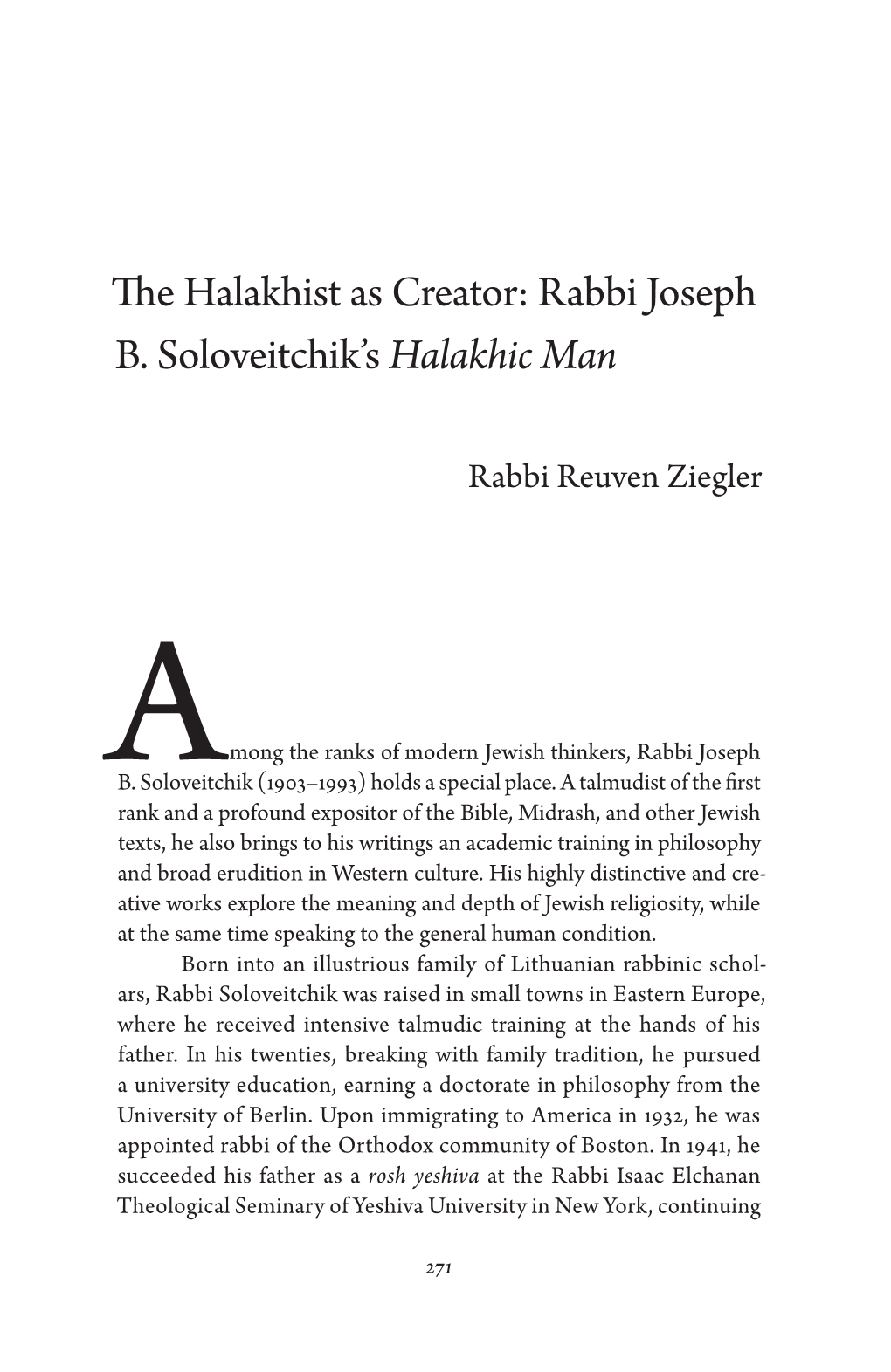 Rabbi Joseph B. Soloveitchik's Halakhic