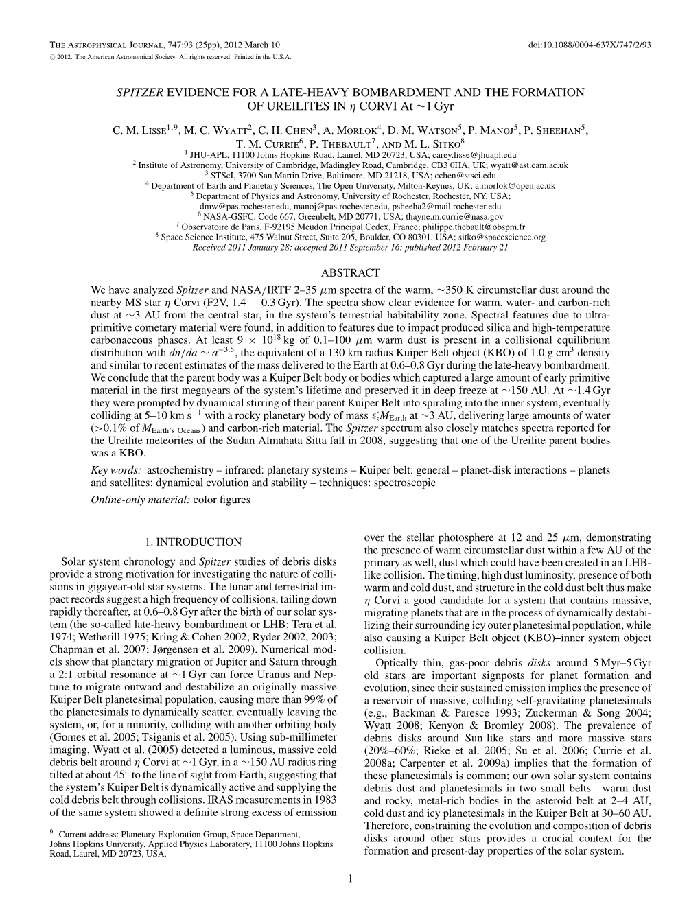 SPITZER EVIDENCE for a LATE-HEAVY BOMBARDMENT and the FORMATION of UREILITES in Η CORVI at ∼1Gyr