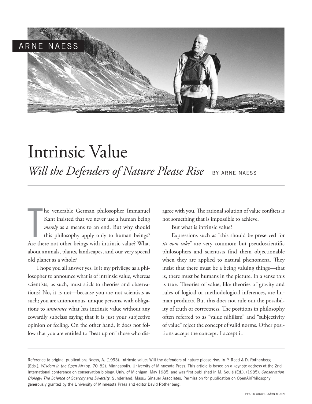 Intrinsic Value Will the Defenders of Nature Please Rise by ARNE NAESS