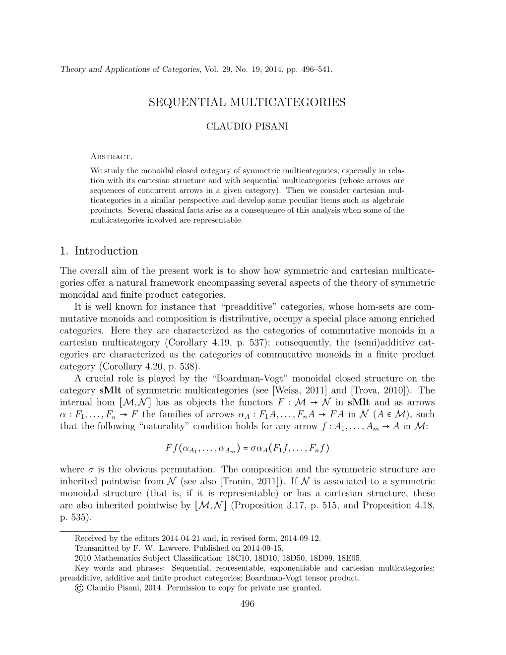 SEQUENTIAL MULTICATEGORIES 1. Introduction