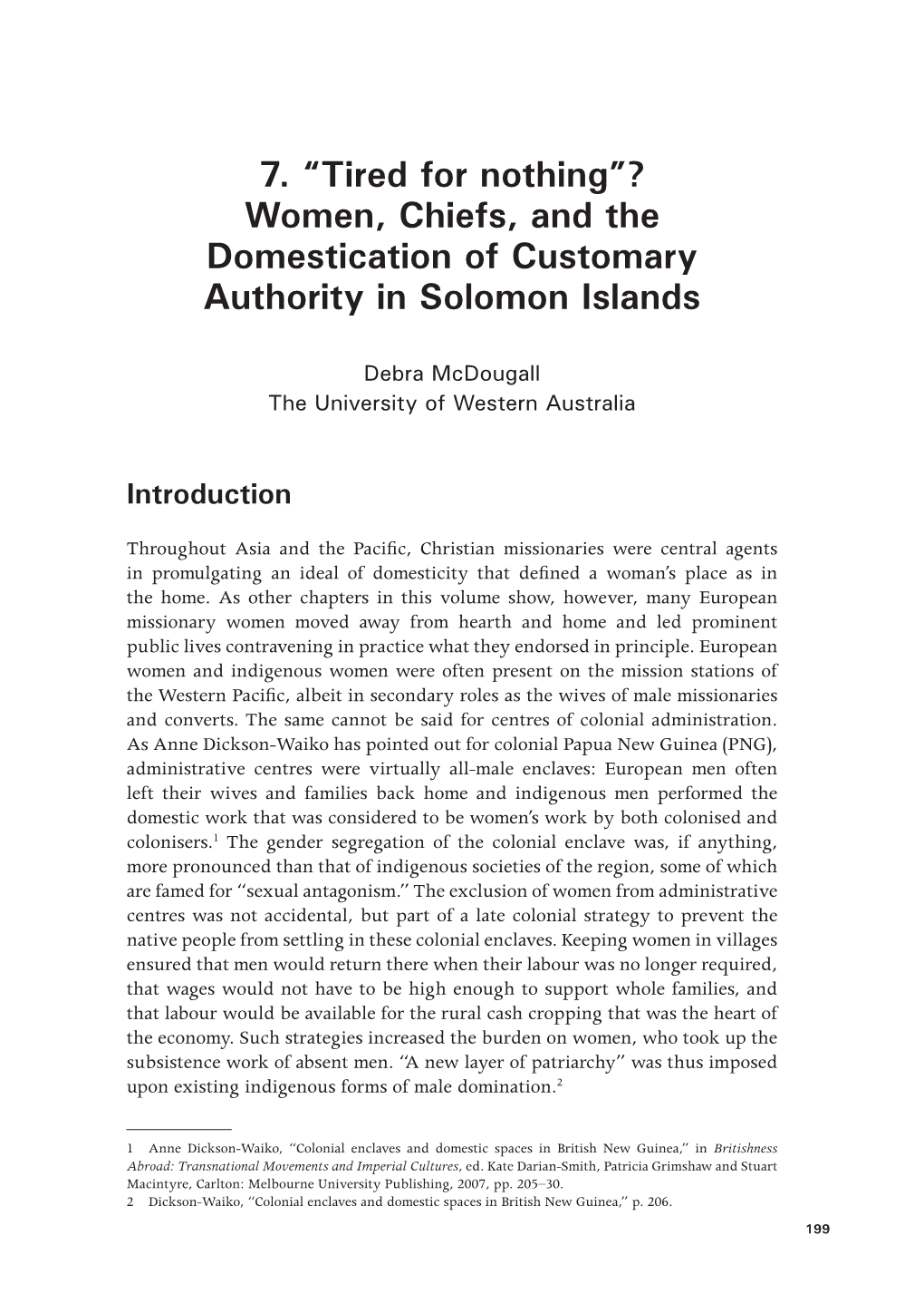 7. “Tired for Nothing”? Women, Chiefs, and the Domestication of Customary Authority in Solomon Islands