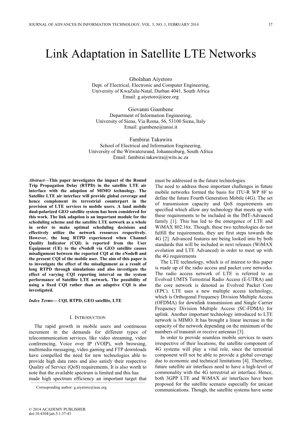 Link Adaptation in Satellite LTE Networks