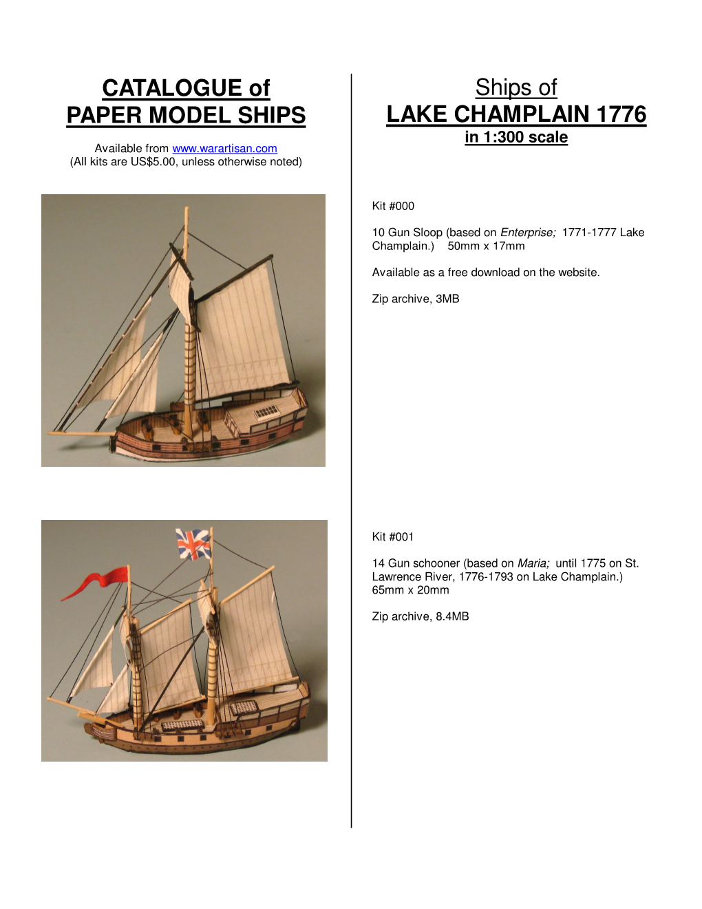 CATALOGUE of PAPER MODEL SHIPS