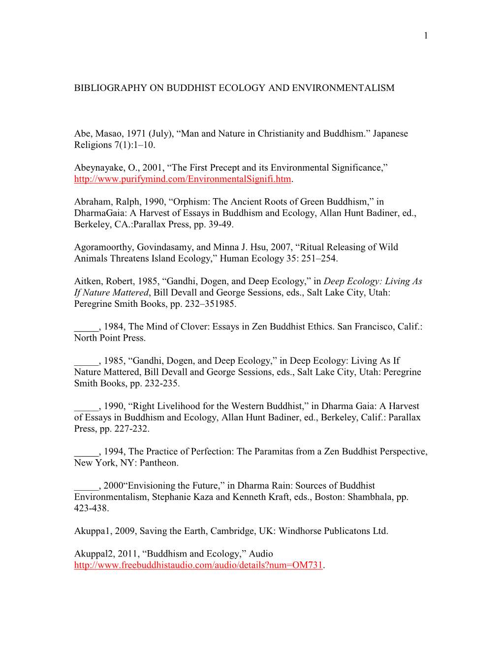 Buddhist Ecology Environmentalism Bibliography