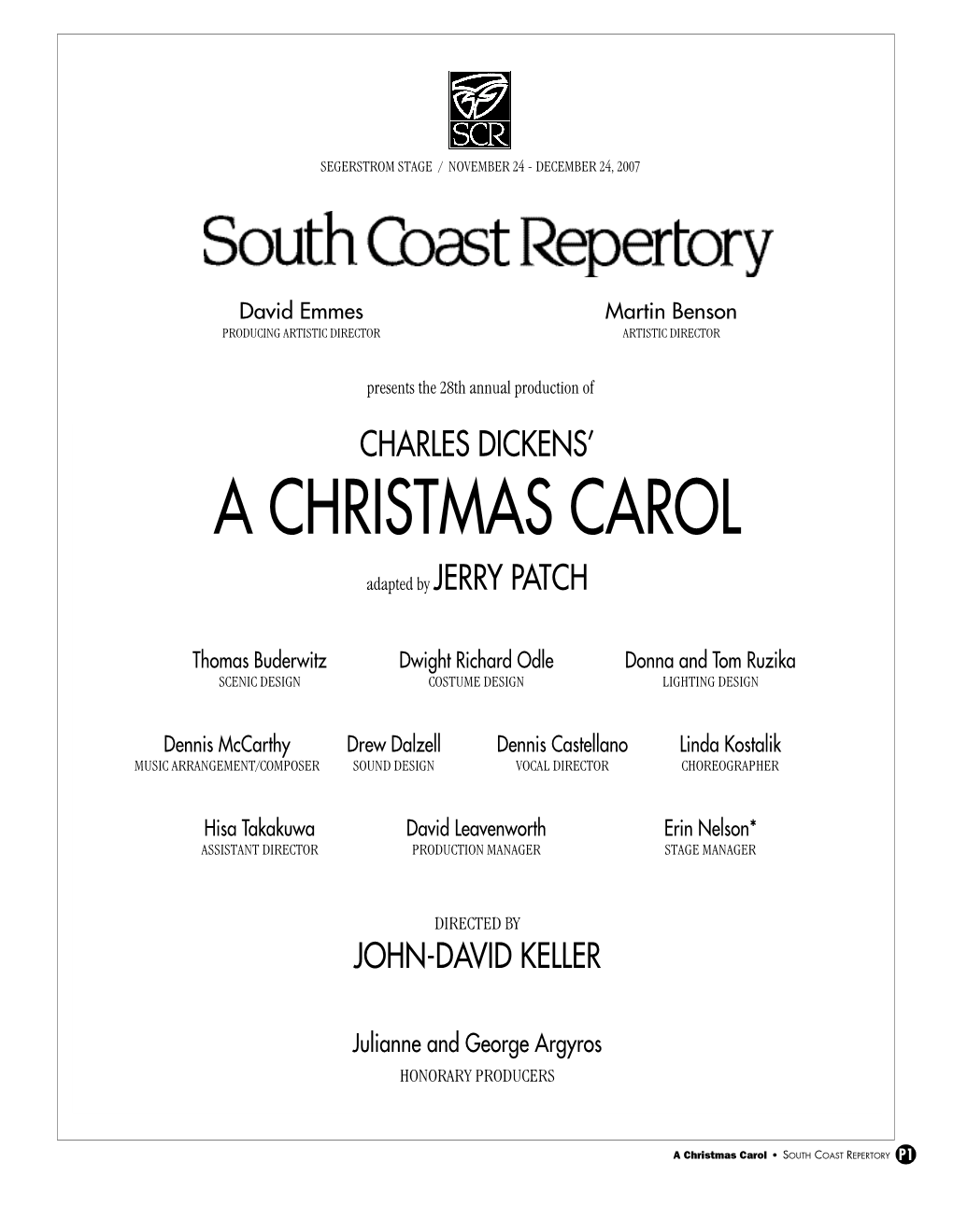 A CHRISTMAS CAROL Adapted by JERRY PATCH