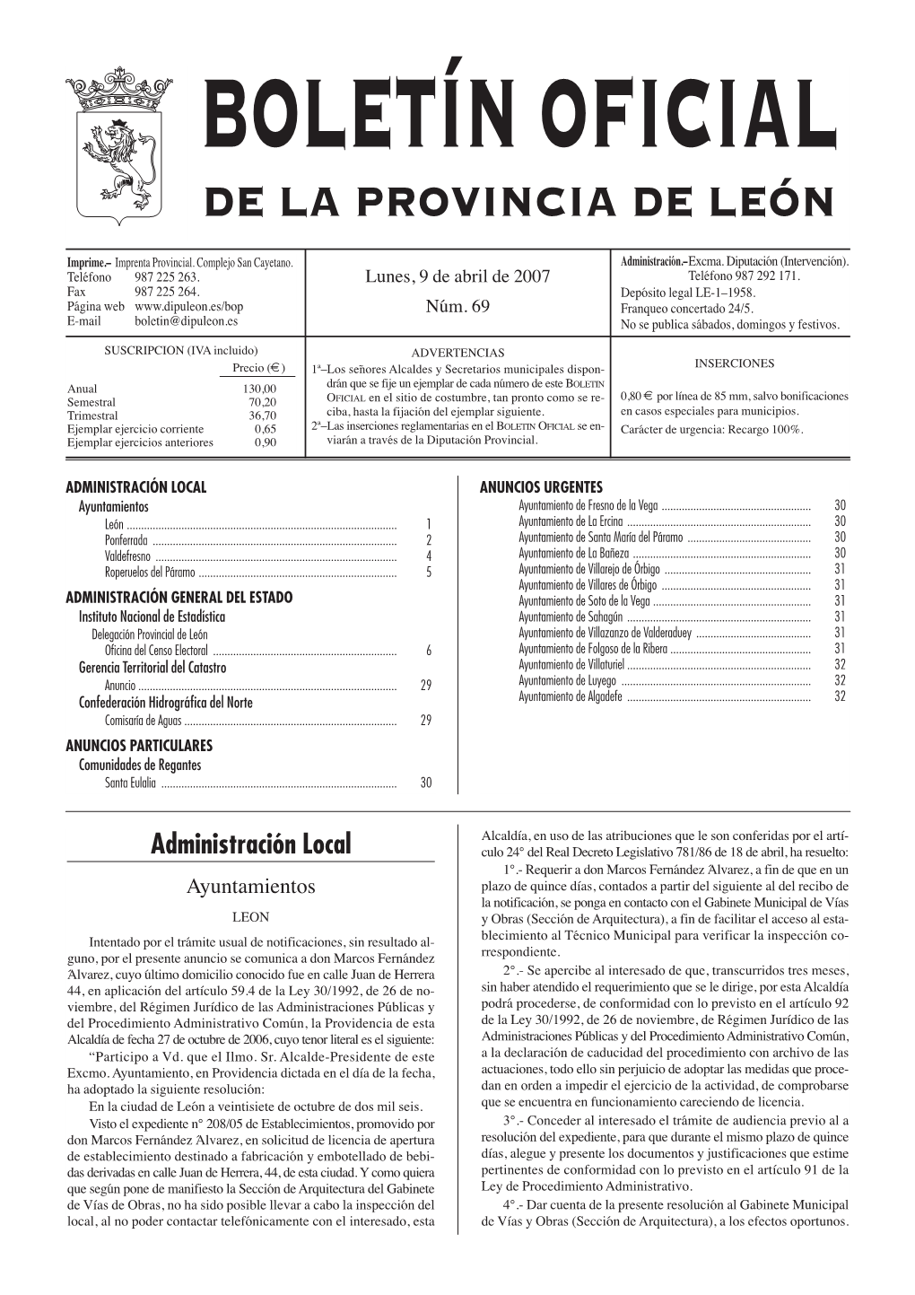 Boletín Oficial De La Provincia De León