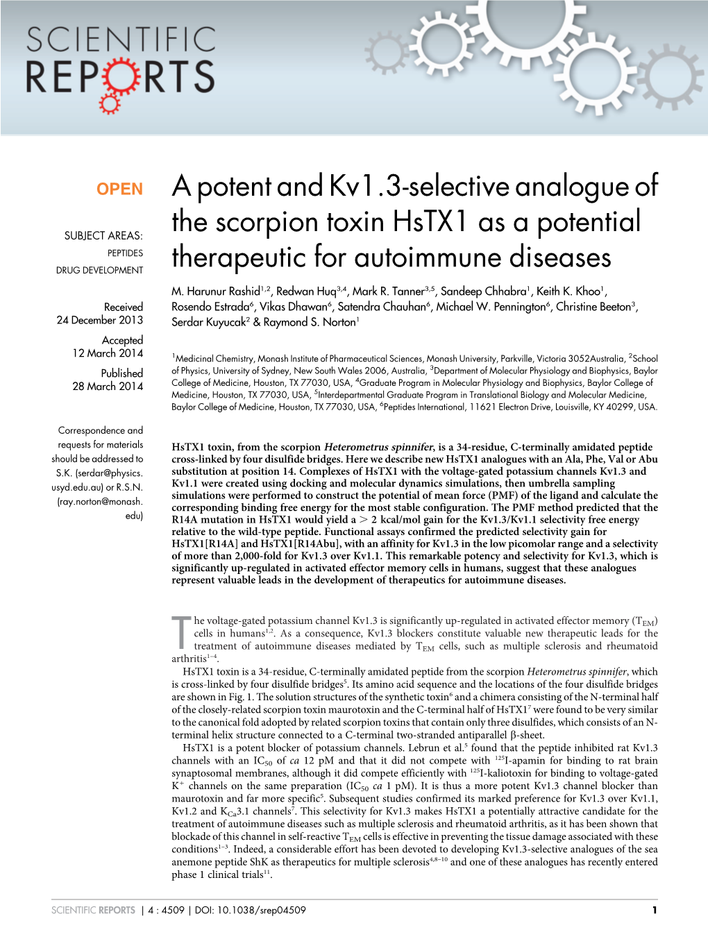 A Potent and Kv1.3-Selective Analogue of the Scorpion Toxin