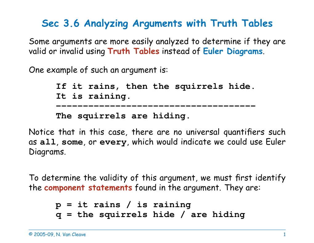 Sec 3.6 Analyzing Arguments with Truth Tables