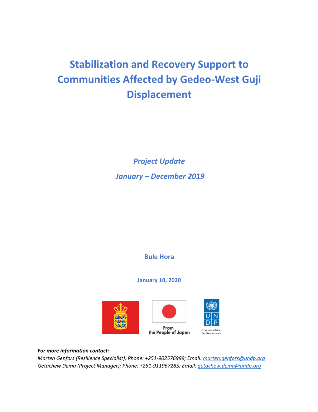 Stabilization and Recovery Support to Communities Affected by Gedeo-West Guji Displacement