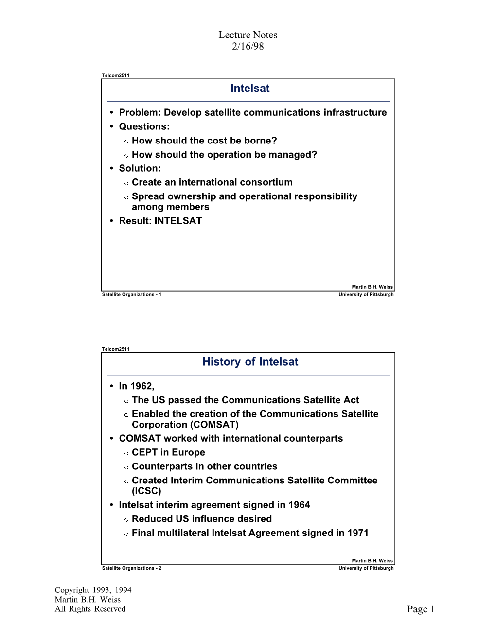 Intelsat History of Intelsat