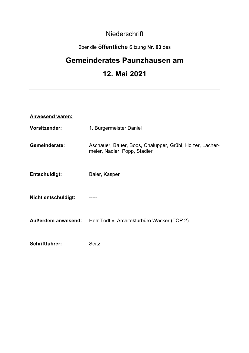 Gemeinderates Paunzhausen Am 12. Mai 2021