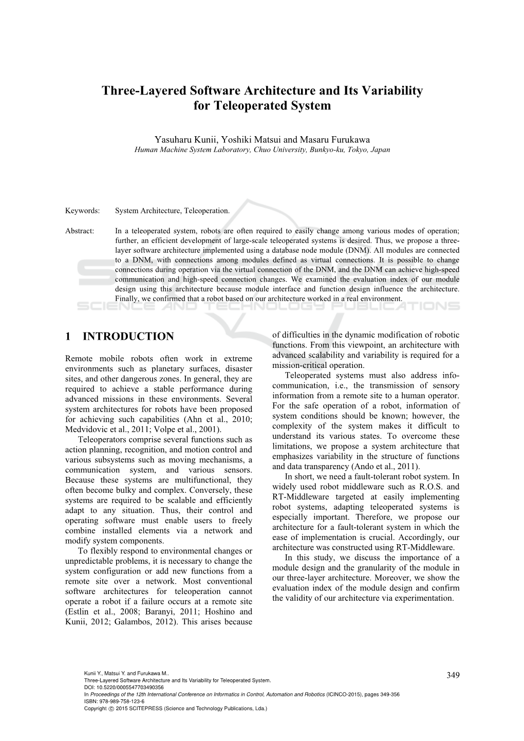 Three-Layered Software Architecture and Its Variability for Teleoperated System