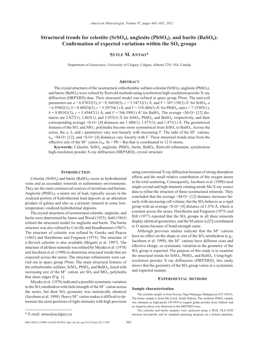 Structural Trends for Celestite (Srso4), Anglesite (Pbso4), and Barite (Baso4)