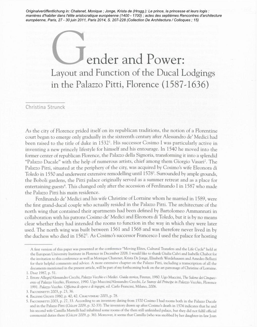 Ender and Power: Layout and Function of the Ducal Lodgings in the Palazzo Pitti, Florence (1587-1636)