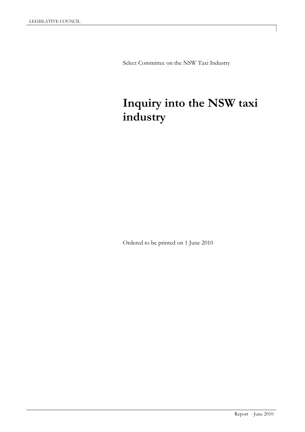 Inquiry Into the NSW Taxi Industry