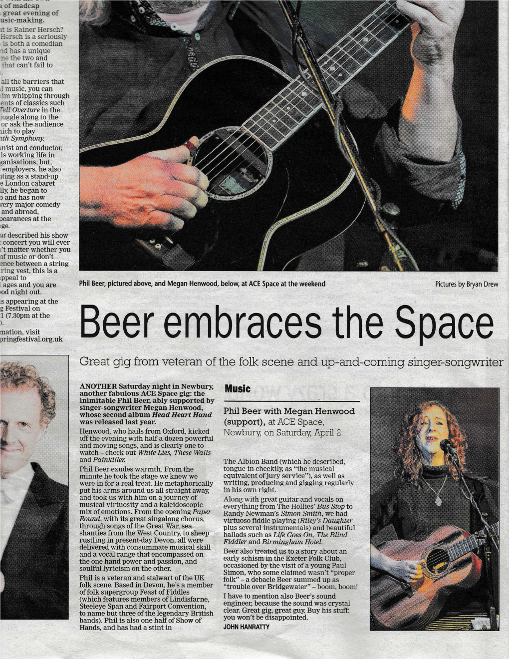 Beer Embraces the Space Great Grg from Veteran of the Folk Scene and Up-And-Coming Slnger-Songurriter