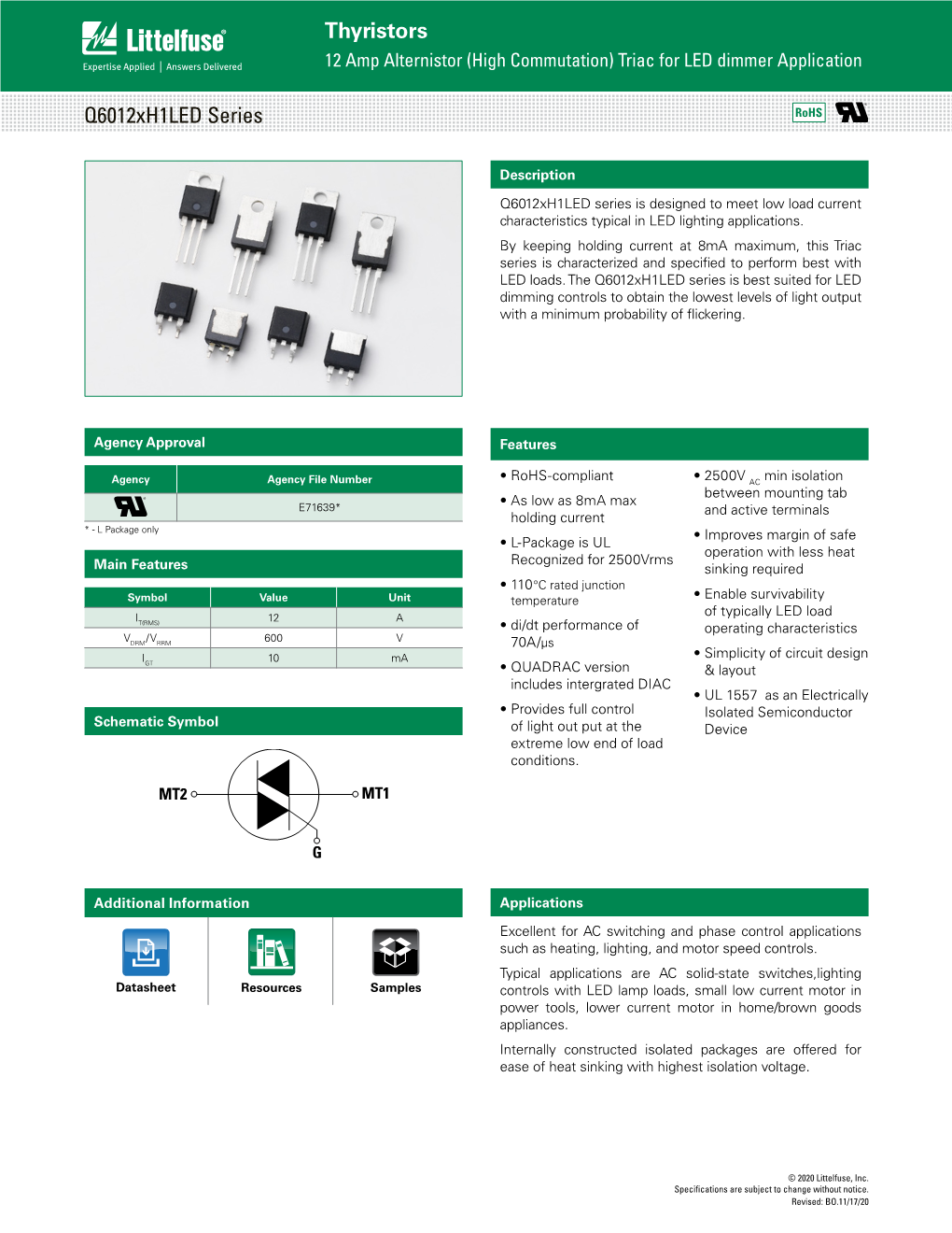 Thyristors Q6012xh1led Series