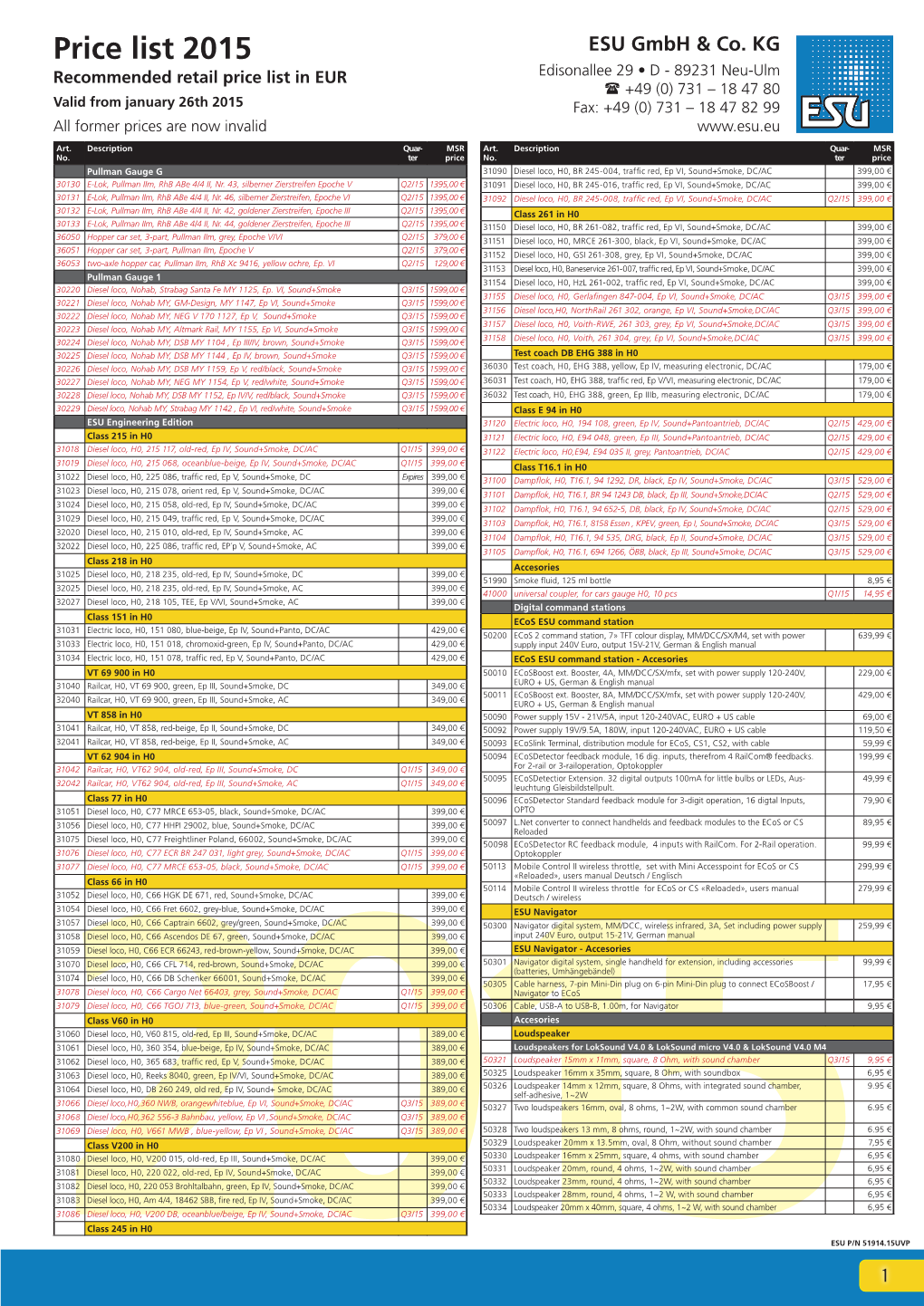 Price List 2015 ESU Gmbh & Co