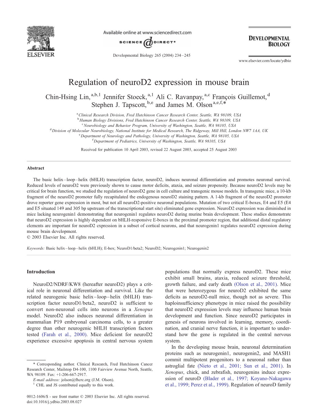 Regulation of Neurod2 Expression in Mouse Brain