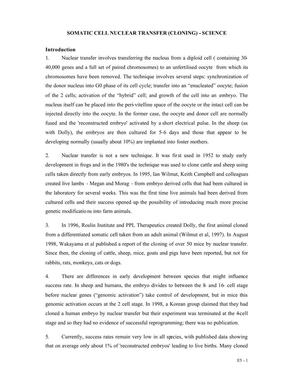 Somatic Cell Nuclear Transfer (Cloning) - Science