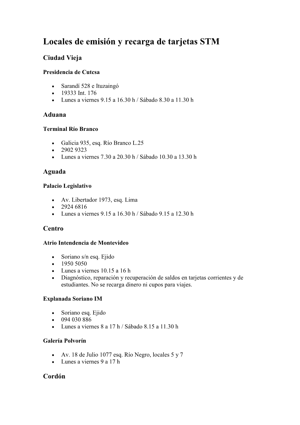 Locales De Emisión Y Recarga De Tarjetas STM