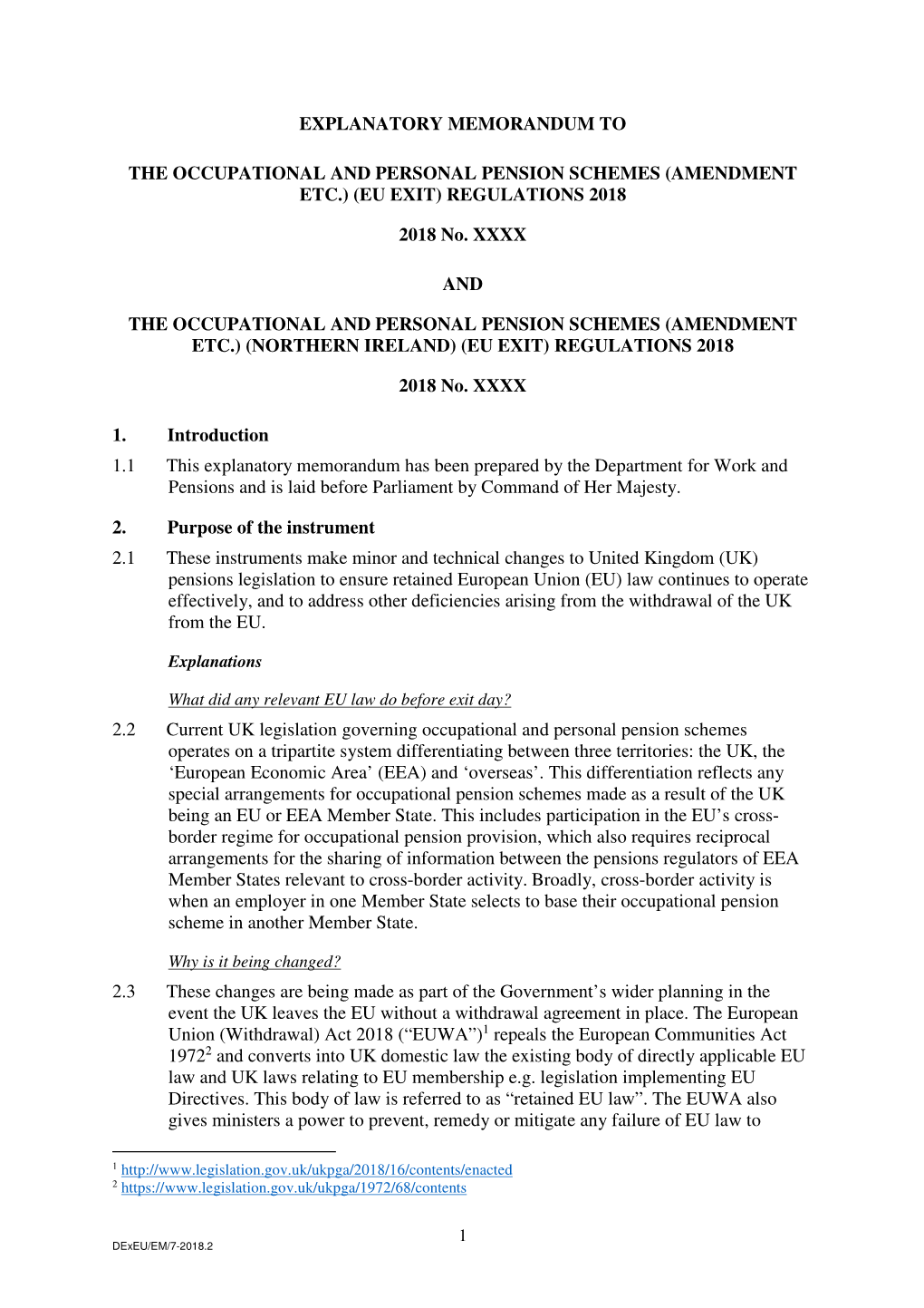 The Occupational and Personal Pension Schemes (Amendment Etc.) (Eu Exit) Regulations 2018