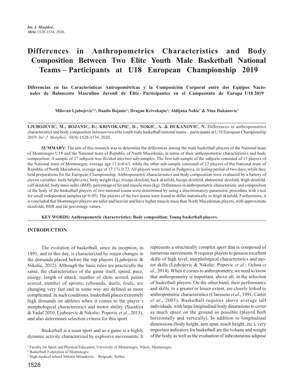 Differences in Anthropometrics Characteristics and Body