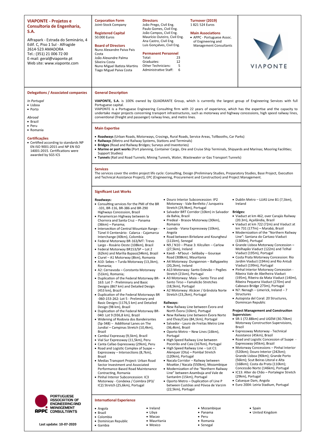 VIAPONTE - Projetos E Corporation Form Directors Turnover (2019) Consultoria De Engenharia, Joint-Stock Company João Prego, Civil Eng