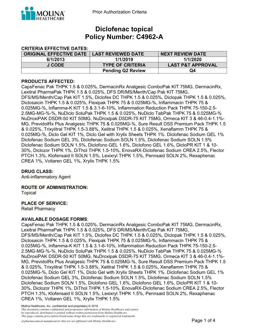 Diclofenac Topical Policy Number: C4962-A