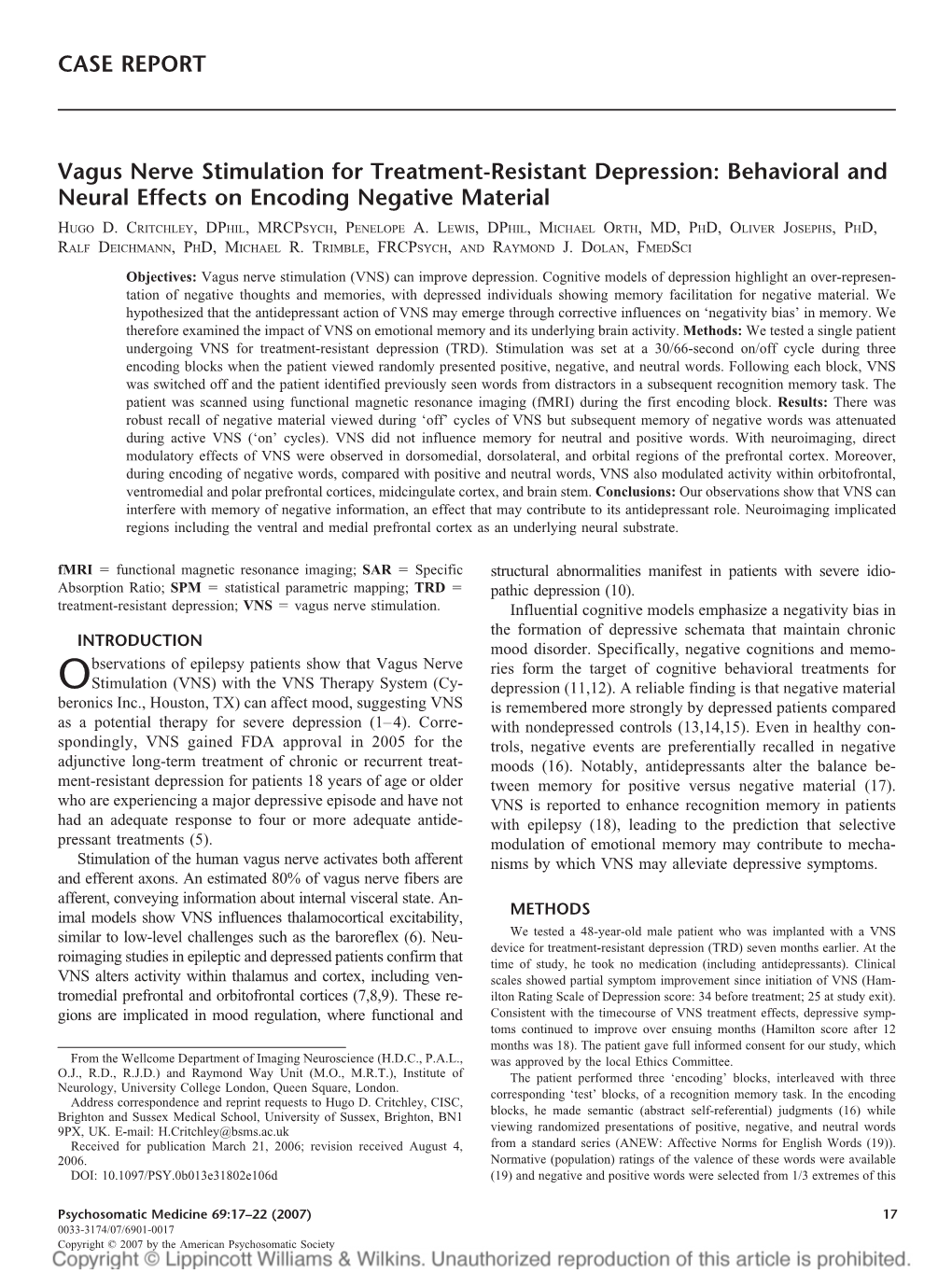 CASE REPORT Vagus Nerve Stimulation for Treatment-Resistant