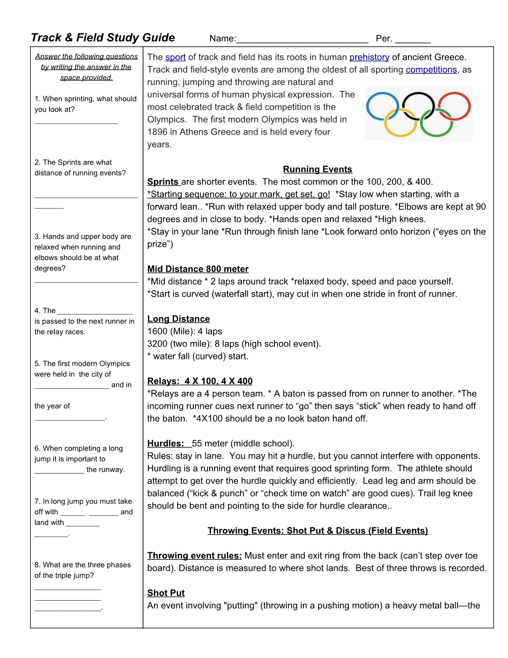 Track & Field Study Guide