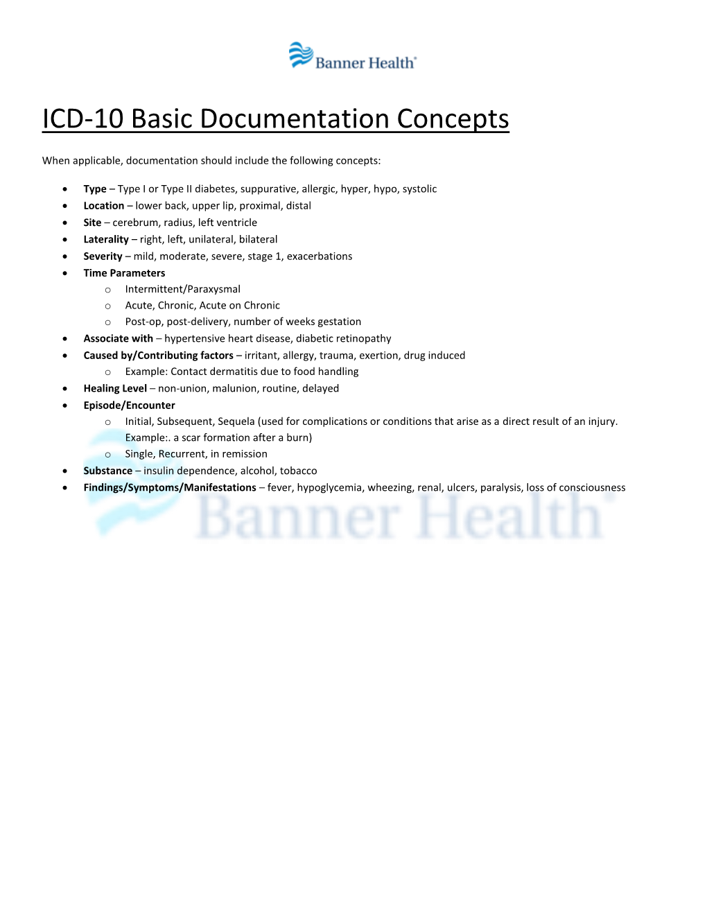 ICD-10 Basic Documentation Concepts