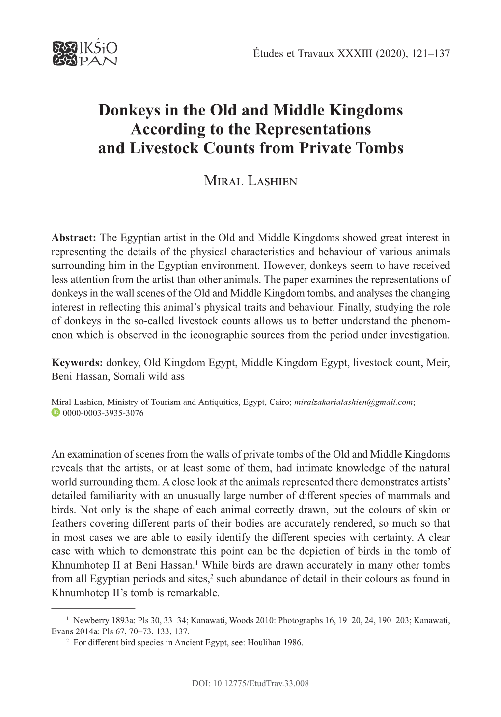 Donkeys in the Old and Middle Kingdoms According to the Representations and Livestock Counts from Private Tombs