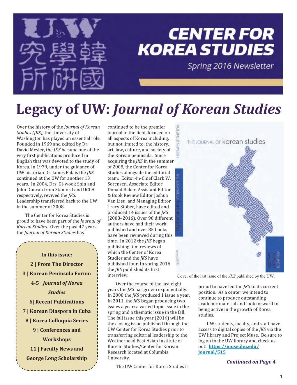 Legacy of UW: Journal of Korean Studies